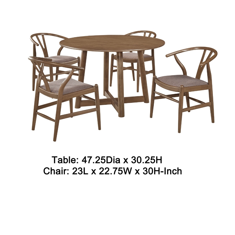 Pemberly Row 5 Pc Dining Table and 4 Chair Set Open Curved Back in Walnut Brown