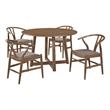 Pemberly Row 5 Pc Dining Table and 4 Chair Set Open Curved Back in Walnut Brown