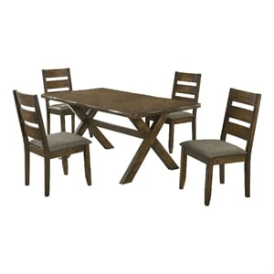 Pemberly Row 5 Pc Dining Table Set in Nutmeg Brown Finish 4 Padded Side Chairs