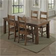 Pemberly Row 5 Piece Dining Table Set in Golden Brown 4 Side Chairs Beige Seats