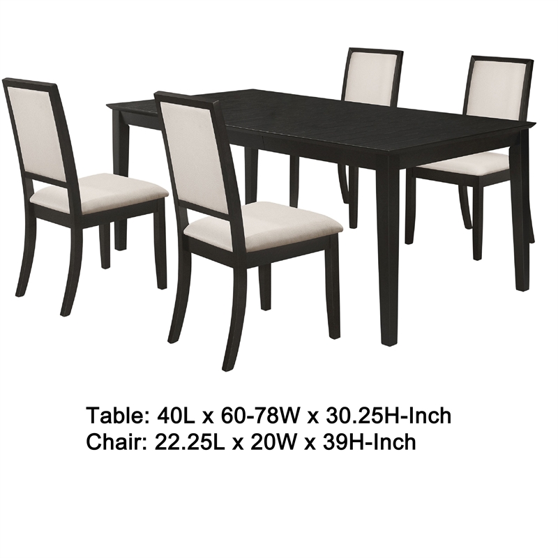 Pemberly Row 5 Piece Extendable Dining Table and 4 Chair Set in Black and Ivory