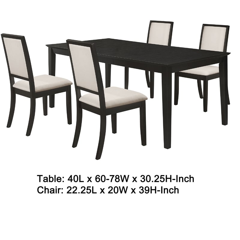 Pemberly Row 5 Piece Extendable Dining Table and 4 Chair Set in Black and Ivory