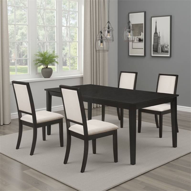 Pemberly Row 5 Piece Extendable Dining Table and 4 Chair Set in Black and Ivory