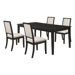 Pemberly Row 5 Piece Extendable Dining Table and 4 Chair Set in Black and Ivory