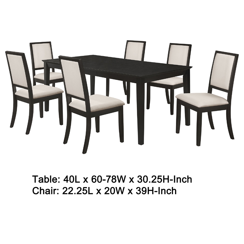 Pemberly Row 7 Piece Extendable Dining Table and 6 Chair Set in Black and Ivory