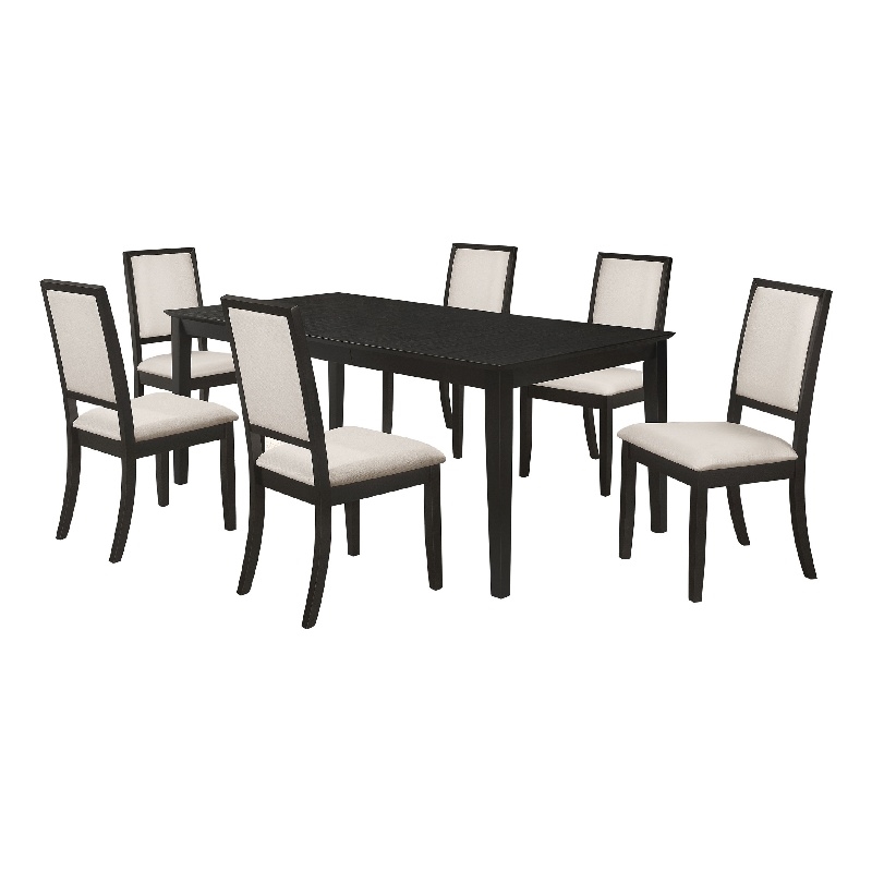Pemberly Row 7 Piece Extendable Dining Table and 6 Chair Set in Black and Ivory