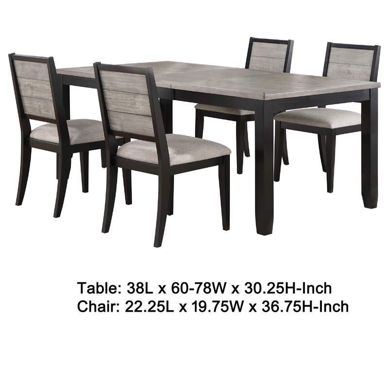 Pemberly Row 5 Piece Extendable Dining Table with 4 Chairs Farmhouse Gray Black