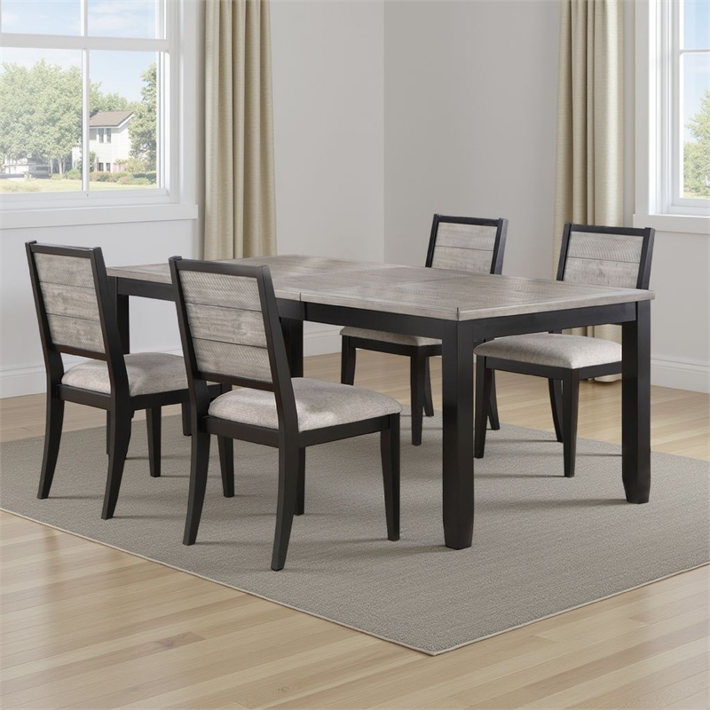 Pemberly Row 5 Piece Extendable Dining Table with 4 Chairs Farmhouse Gray Black