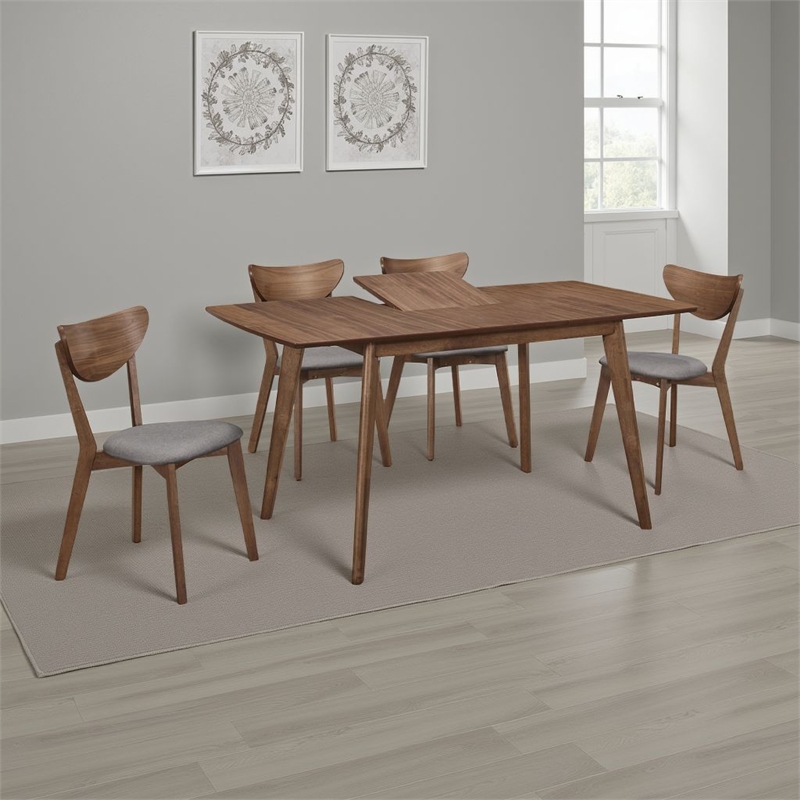 Pemberly Row 5 Piece Extendable Dining Table and 4 Chairs in Walnut Brown Gray