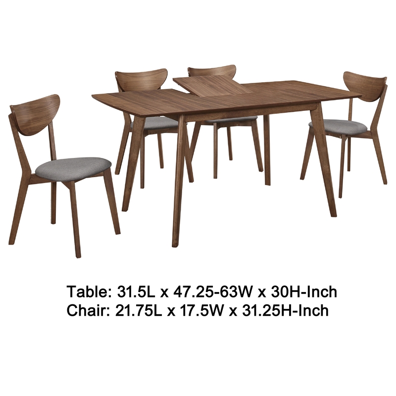 Pemberly Row 5 Piece Extendable Dining Table and 4 Chairs in Walnut Brown Gray