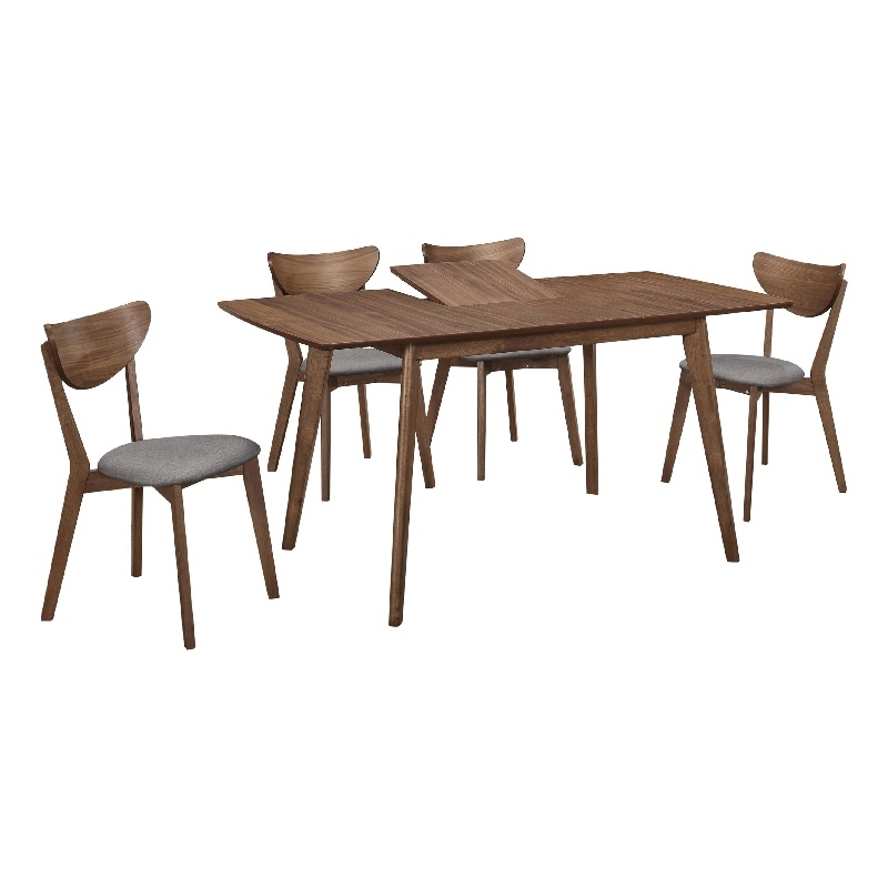 Pemberly Row 5 Piece Extendable Dining Table and 4 Chairs in Walnut Brown Gray