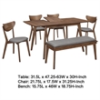Pemberly Row 6 Piece Extendable Dining Table Bench 4 Chairs in Walnut Brown Gray