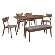 Pemberly Row 6 Piece Extendable Dining Table Bench 4 Chairs in Walnut Brown Gray