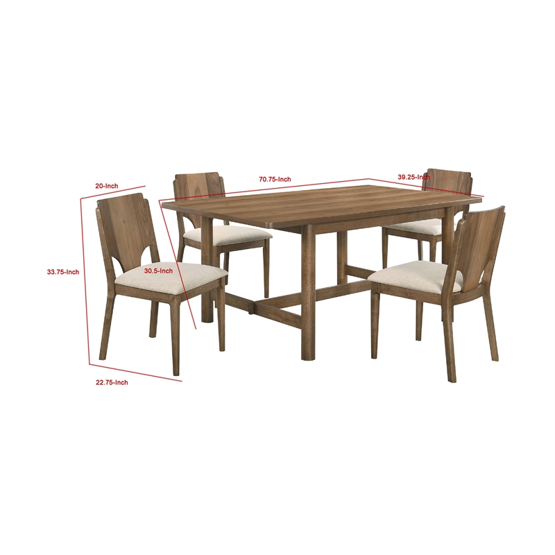 Pemberly Row 5 Pc Dining Table and 4 Chairs Set in Rich Walnut Brown and Beige