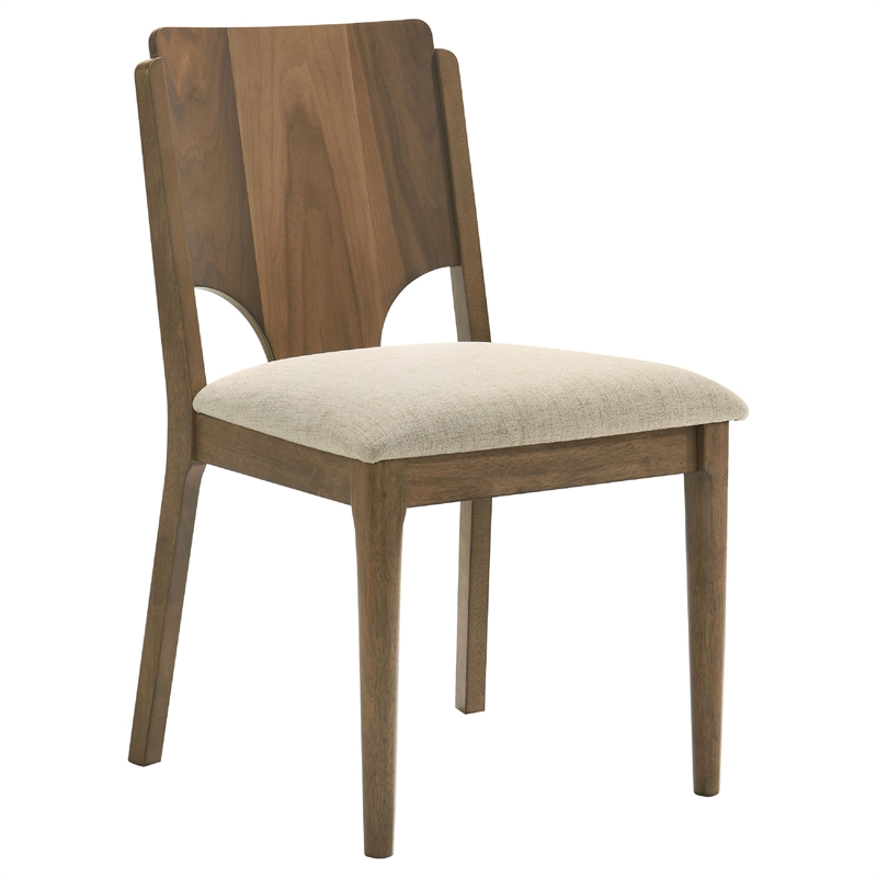 Pemberly Row 7 Pc Dining Table and 6 Chairs Set in Rich Walnut Brown and Beige