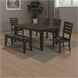 Pemberly Row 6 Piece Dining Table 4 Chairs and Bench Set Brown Faux Leather
