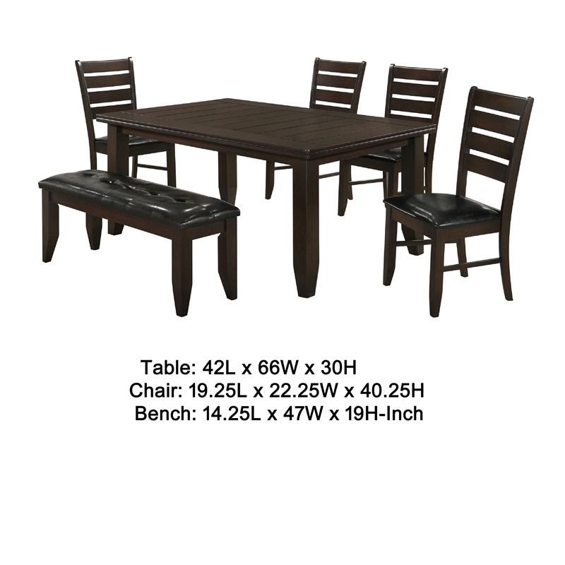 Pemberly Row 6 Piece Dining Table 4 Chairs and Bench Set Brown Faux Leather