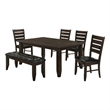 Pemberly Row 6 Piece Dining Table 4 Chairs and Bench Set Brown Faux Leather