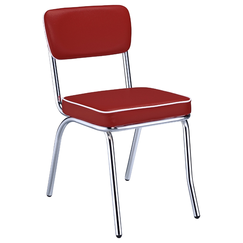 Pemberly Row 5 Pc Dining Table & Chair Set in Red Faux Leather Retro White Oval