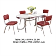 Pemberly Row 5 Pc Dining Table & Chair Set in Red Faux Leather Retro White Oval