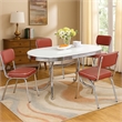 Pemberly Row 5 Pc Dining Table & Chair Set in Red Faux Leather Retro White Oval