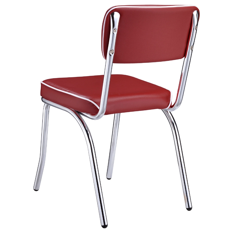 Pemberly Row 5 Pc Dining Table & Chair Set in Red Faux Leather Retro White Oval