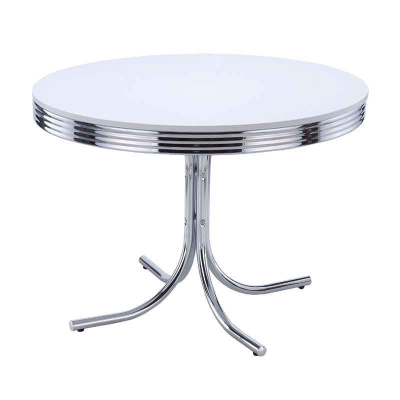 Pemberly Row 5Pc Dining Table & Chair Set in Black Faux Leather White Round