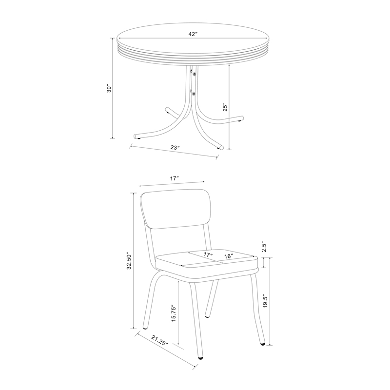 Pemberly Row 5Pc Dining Table & Chair Set in Black Faux Leather White Round