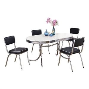 Pemberly Row 5 Pc Oval Dining Set with 4 Chairs Retro Design Chrome White Black