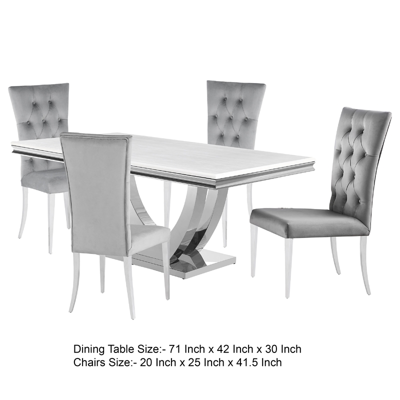 Pemberly Row 5 Piece Dining Table Set Modern Gray Faux Marble Top 4 Side Chairs