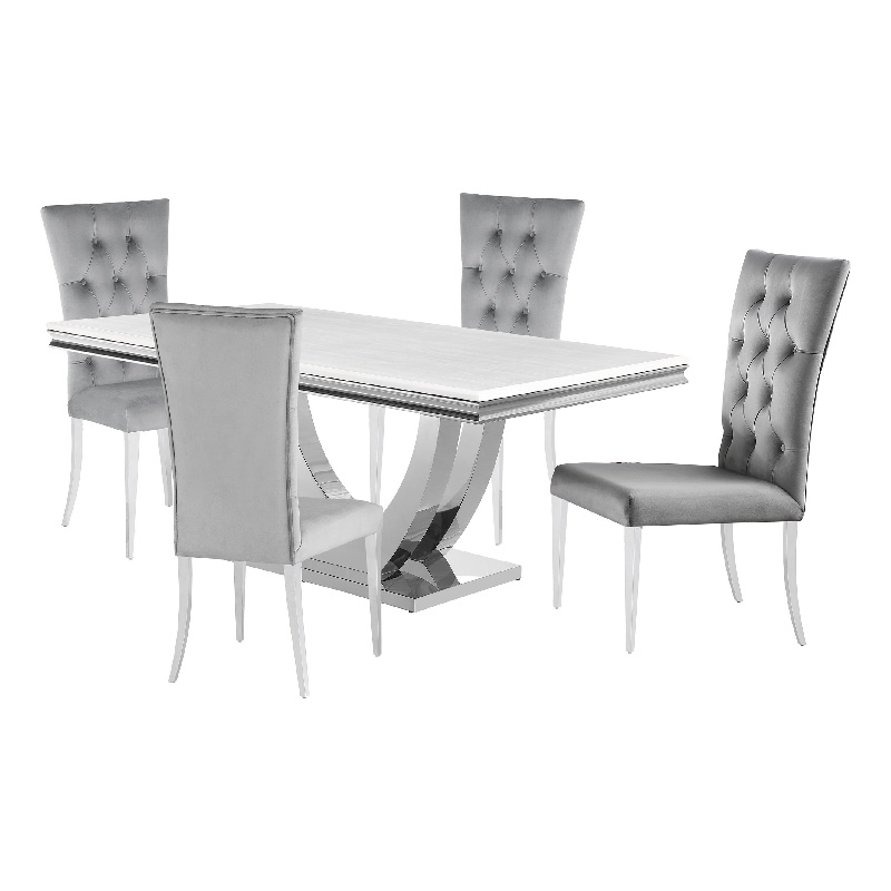 Pemberly Row 5 Piece Dining Table Set Modern Gray Faux Marble Top 4 Side Chairs