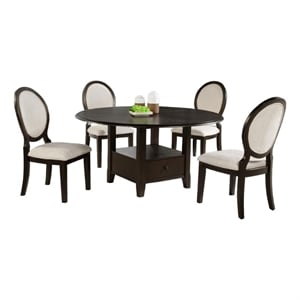 Pemberly Row 5 Piece Dining Table Set Dark Brown Round Wood Top Storage Base