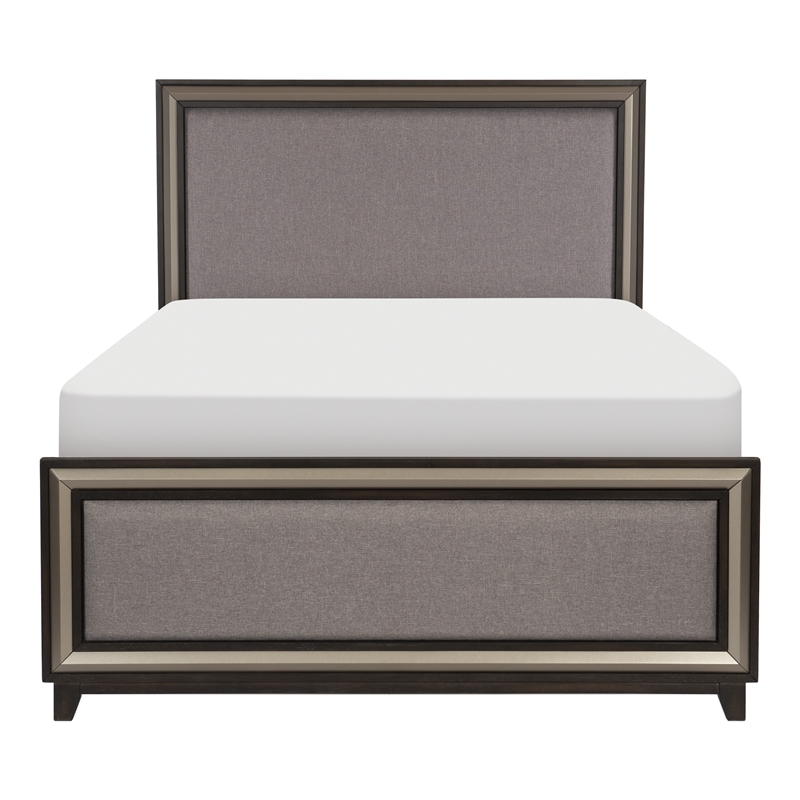 Pemberly Row Queen Size Platform Bed Silver Banding Polyester Upholstery Black