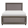 Pemberly Row Queen Size Platform Bed Silver Banding Polyester Upholstery Black