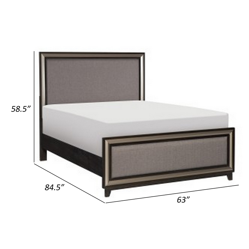 Pemberly Row Queen Size Platform Bed Silver Banding Polyester Upholstery Black