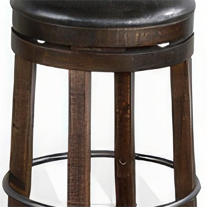 Pemberly Row Swivel Counter Stool Set of 2 in Black Faux Leather Dark Brown