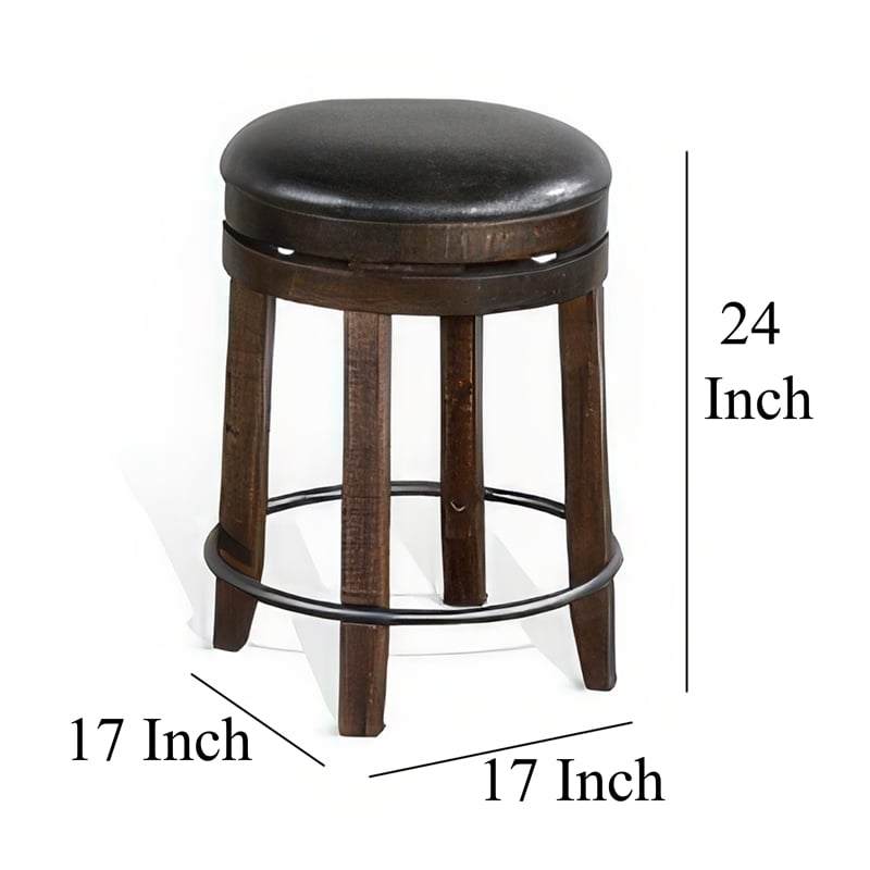 Pemberly Row Swivel Counter Stool Set of 2 in Black Faux Leather Dark Brown