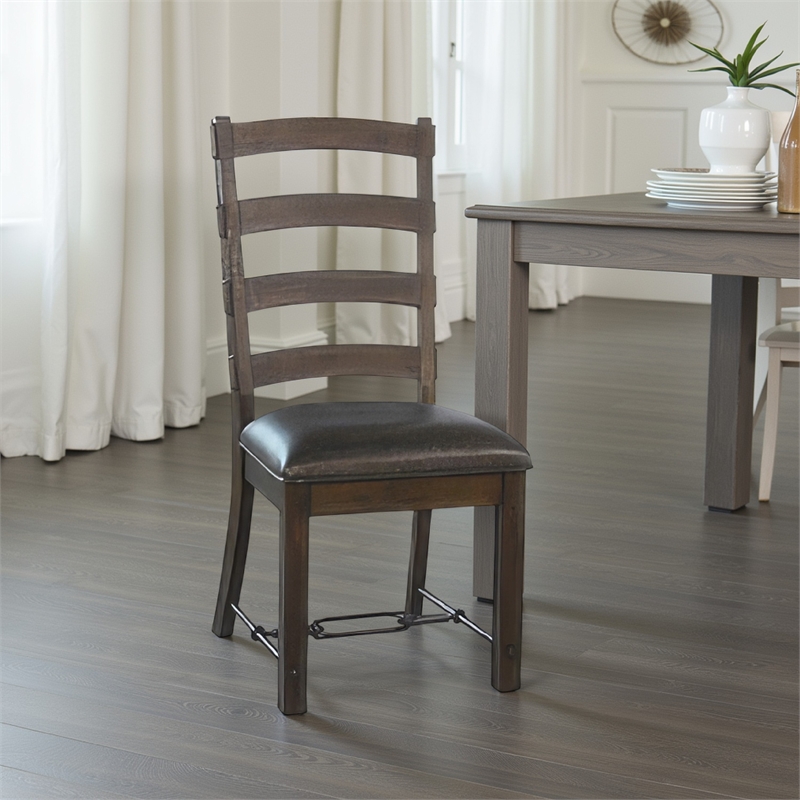 Pemberly Row 19 Inch Dining Side Chair Set of 2 in Fabric and Dark Brown