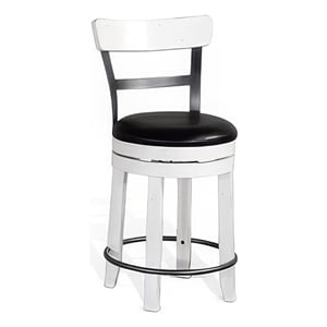Pemberly Row Swivel Counter Stool Chair Set of 2 in Black Faux Leather White