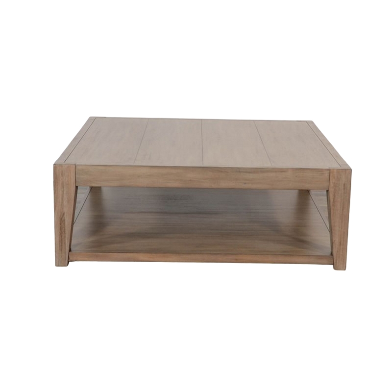 Pemberly Row 48 Inch Coffee Table with Caster Wheels in Light Brown
