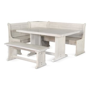 Pemberly Row 4pc Breakfast Nook Set with Dining Table and Corner Bench in White