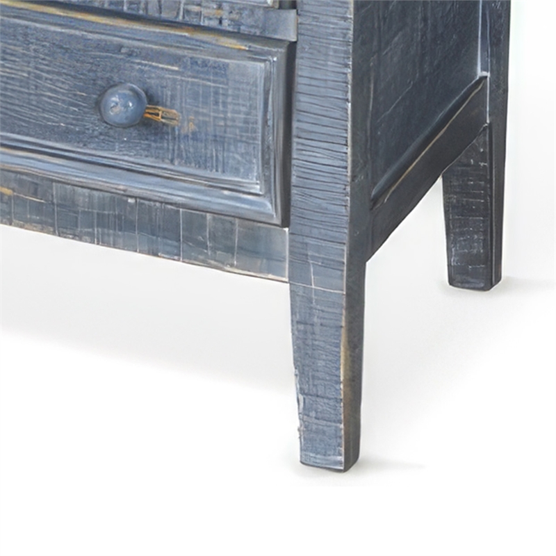 Pemberly Row 28 Inch Side End Table with 3 Drawers in Rustic Blue Wood