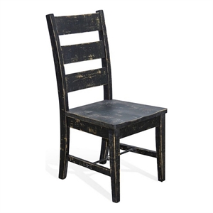 Pemberly Row Dining Chair Set of 2 Ladderback with Wood Seat in Black