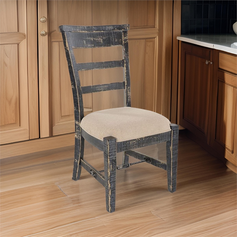 Pemberly Row Side Dining Chair Set of 2 with Metal Turnbuckle in Black