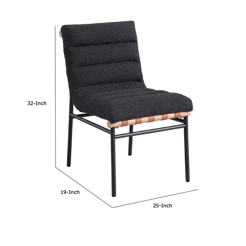 Pemberly Row Dining Chair Set of 2 with Iron Legs in Black Channel Tufted Boucle