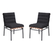 Pemberly Row Dining Chair Set of 2 with Iron Legs in Black Channel Tufted Boucle