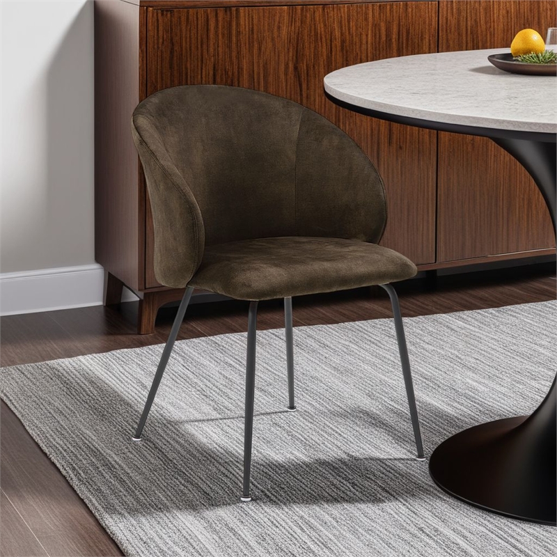 Pemberly Row Curved Back Dining Chair Set of 2 in Brown Velvet Black Metal