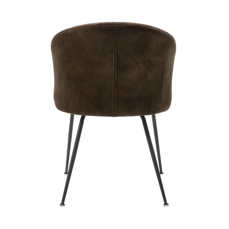 Pemberly Row Curved Back Dining Chair Set of 2 in Brown Velvet Black Metal