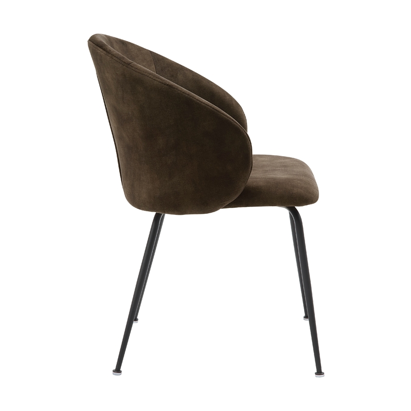 Pemberly Row Curved Back Dining Chair Set of 2 in Brown Velvet Black Metal
