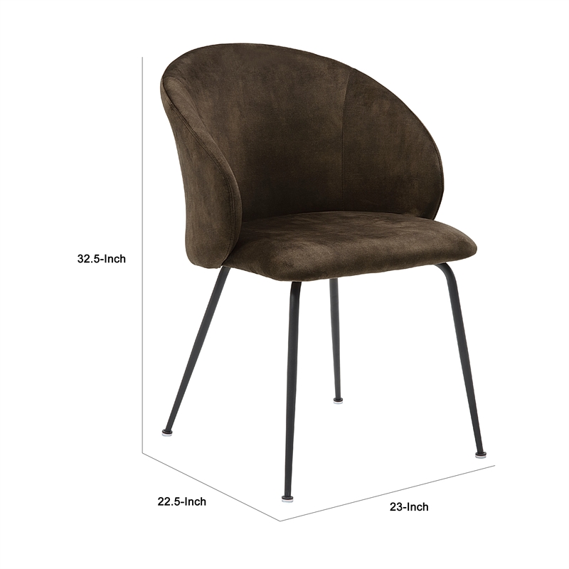 Pemberly Row Curved Back Dining Chair Set of 2 in Brown Velvet Black Metal